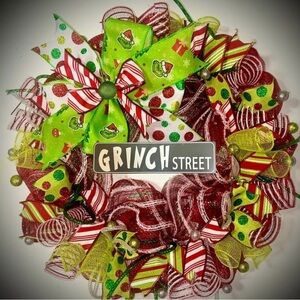Grinch Christmas wreath XL 22 inch handmade grinch decorations Whoville